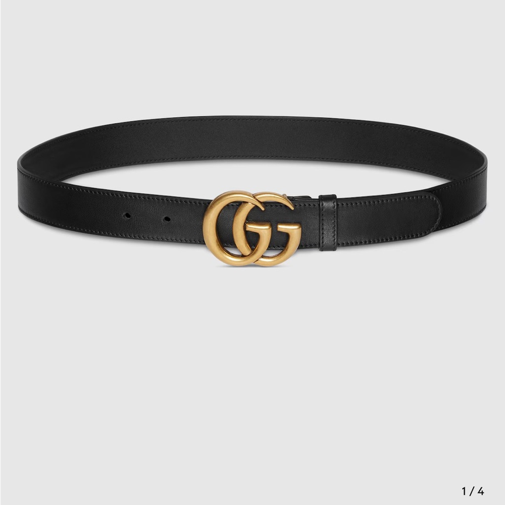 Gucci Black Leather Belt with Gold Buckle